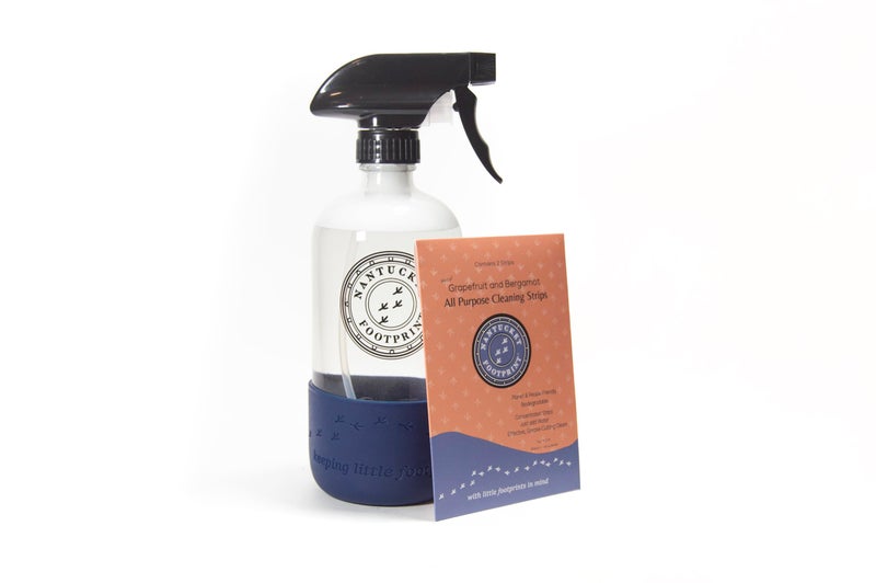 Nantucket Footprint All Purpose Cleaning Spray - 16 oz - Just-Add-Water - 2 Concentrated Cleaning Strips + 16 oz Reusable Glass Spray Bottle - Image 1